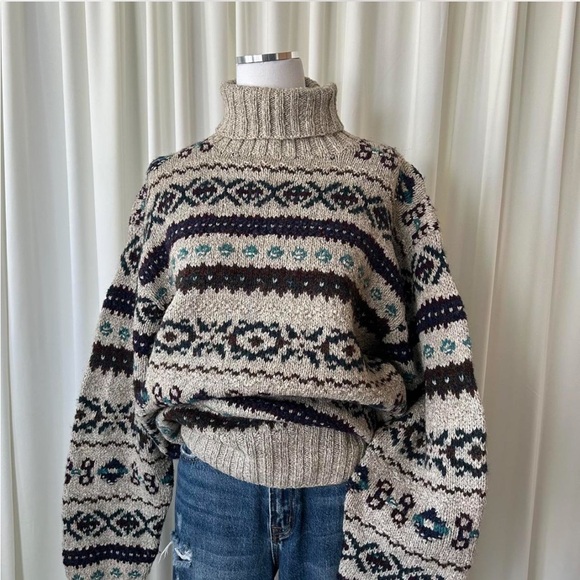 Vintage 1980’s POLO Ralph Lauren Hand knit Fair Isle turtleneck sweater large - Picture 6 of 11